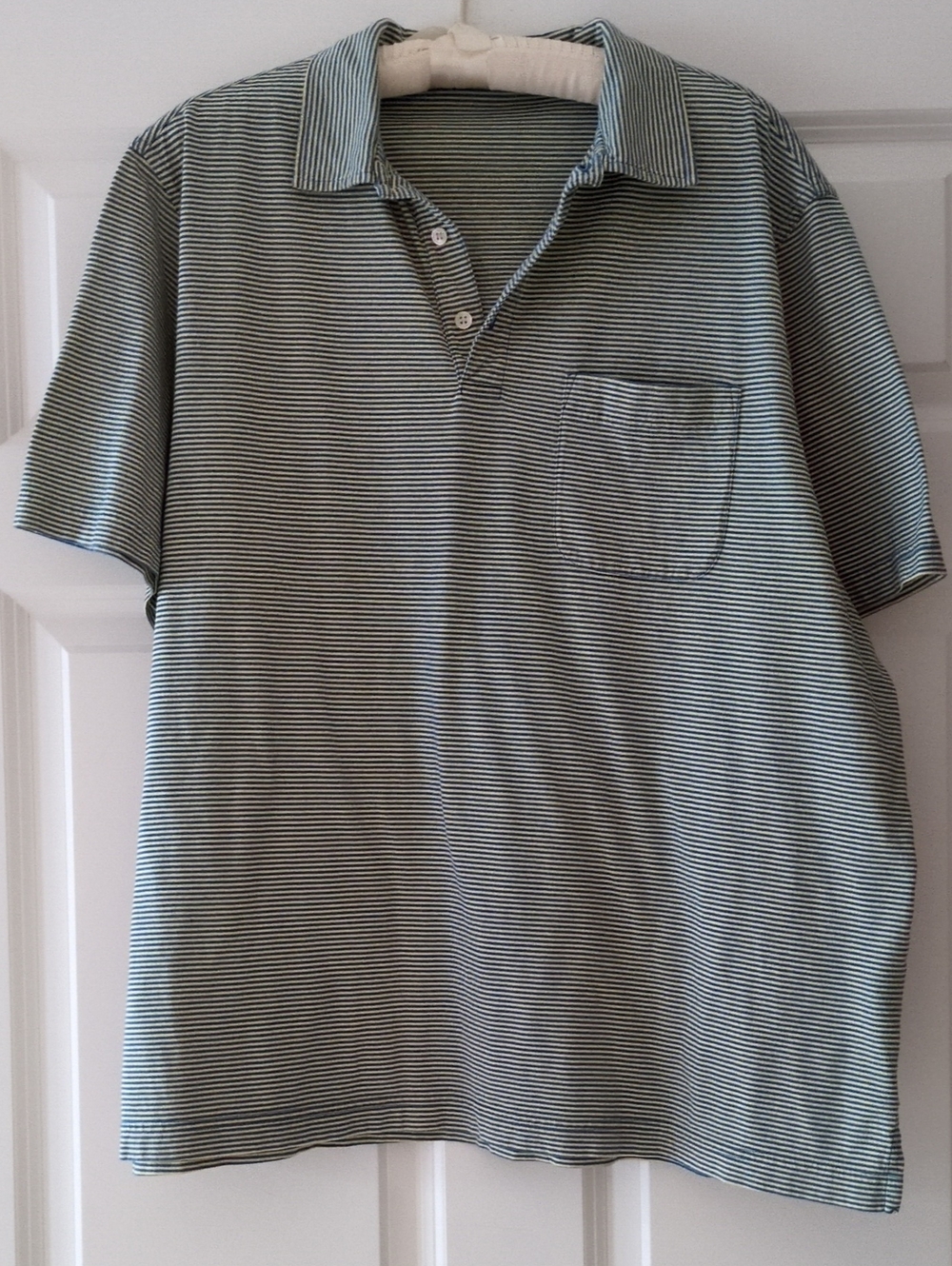 J. McLaughlin Pima Cotton Shirt Polo Pocket XL Pinstripe Soft Preppy